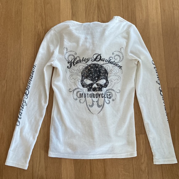 Harley Davidson Waffle Weave Hooded Size Small Top - Picture 2 of 14